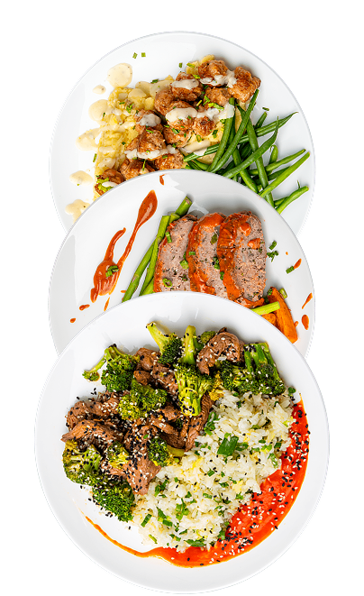 Variety of ready-to-eat meal prep options with high-protein and low-carb meals