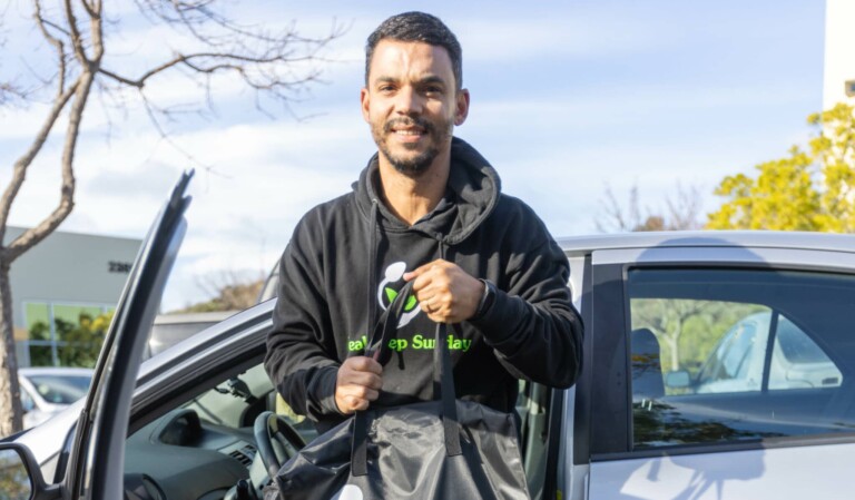 Meal Prep Sunday thermal delivery bag being loaded into vehicle – fresh meal delivery in Los Angeles and San Diego