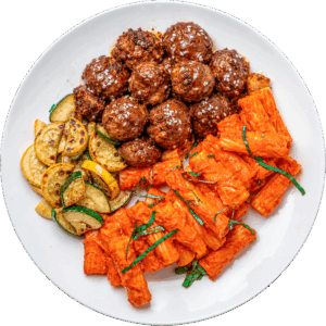 Spicy Vodka Meatballs and Rigatoni