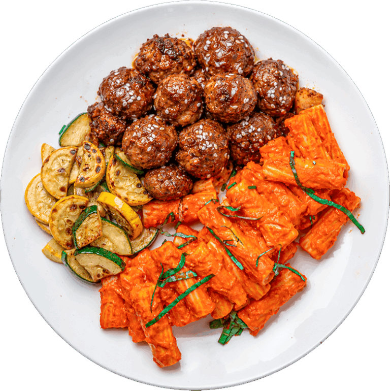 Spicy Vodka Meatballs and Rigatoni