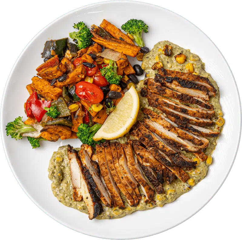 Grilled Southwestern Chicken with Roasted Corn and Poblano Sauce