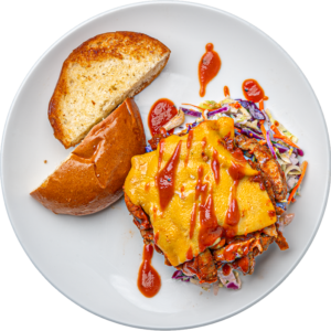 BBQ Chicken Cheddar Burger with Slaw