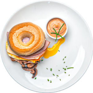 Cheesy Ham and Bacon Breakfast Bagel