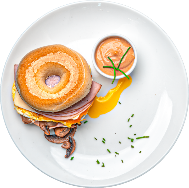 Cheesy Ham and Bacon Breakfast Bagel