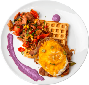 Waffle BBQ Pulled Pork Omelet