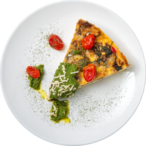 Supreme Pizza Strata with Pesto Sauce