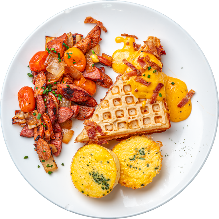 Bacon Cheddar and Chive Stuffed Potato Waffle