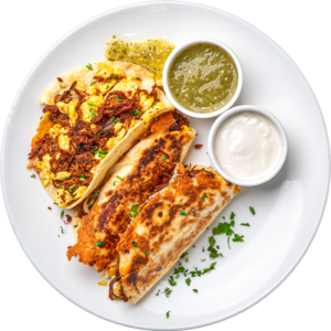 Shredded Beef and Chicken Ranchero Breakfast Tacos