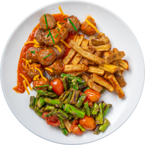Cowboy Meatballs and roasted Sweet potato