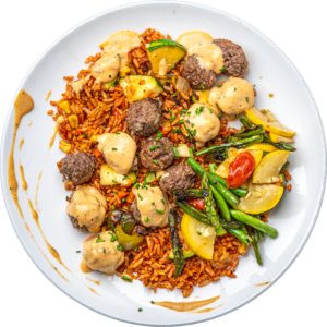 Creamy Cajun Meatball Alfredo with Dirty Rice