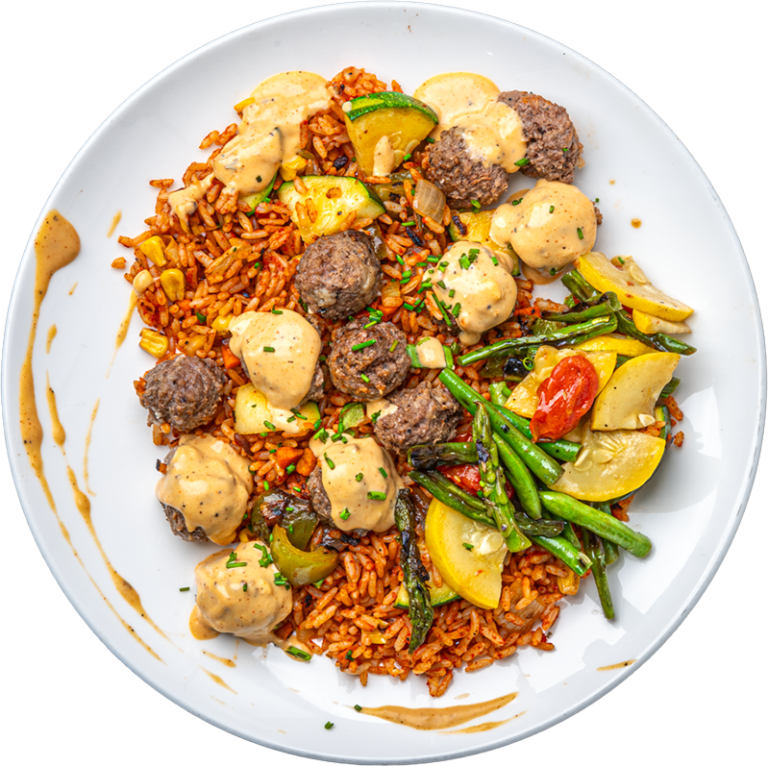 Creamy Cajun Meatball Alfredo with Dirty Rice