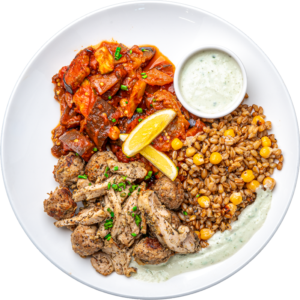 Greek Chicken and Turkey Meatball Plate