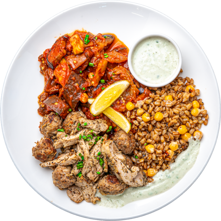 Greek Chicken and Turkey Meatball Plate