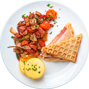 Bacon Cheddar and Chive Stuffed Potato Waffle
