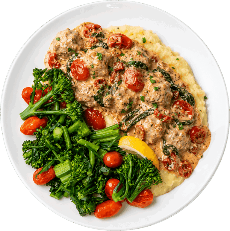 Tuscan Meatballs with Mashed Potato