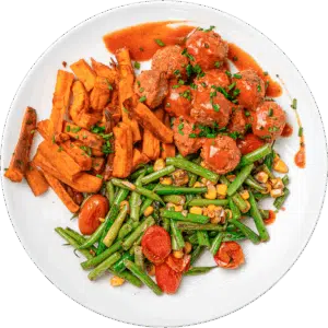 BBQ Meatballs Yam Fries