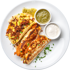 Shredded Beef and Chicken Ranchero Breakfast Tacos