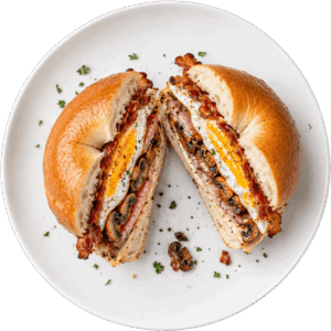 Ham Bacon Egg and Cheese Bagel