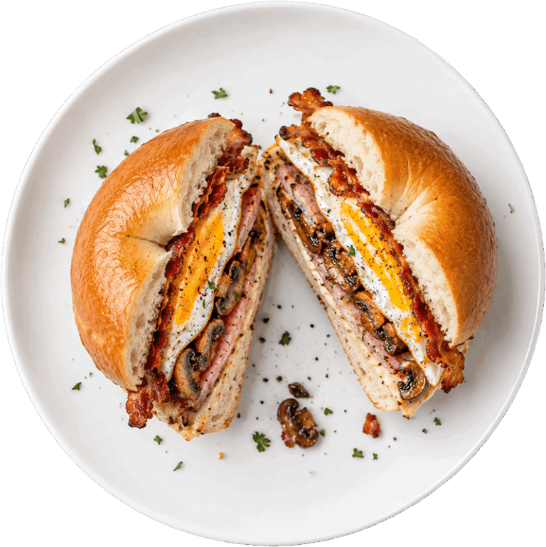 Ham Bacon Egg and Cheese Bagel