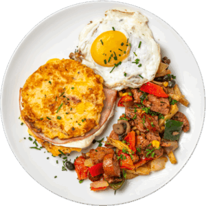 Ham and Swiss Has brown Pancakes