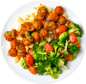 BBQ Meatballs with Cheddar Mac