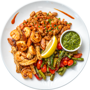 BBQ Chicken Thighs and Old Bay Shrimp