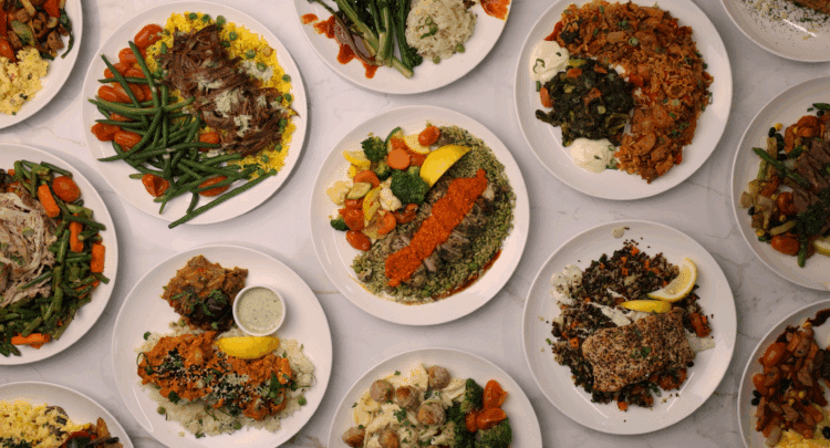 Meal Prep Sunday variety of healthy meal prep meals arranged on plates