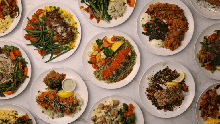 Meal Prep Sunday variety of healthy meal prep meals arranged on plates