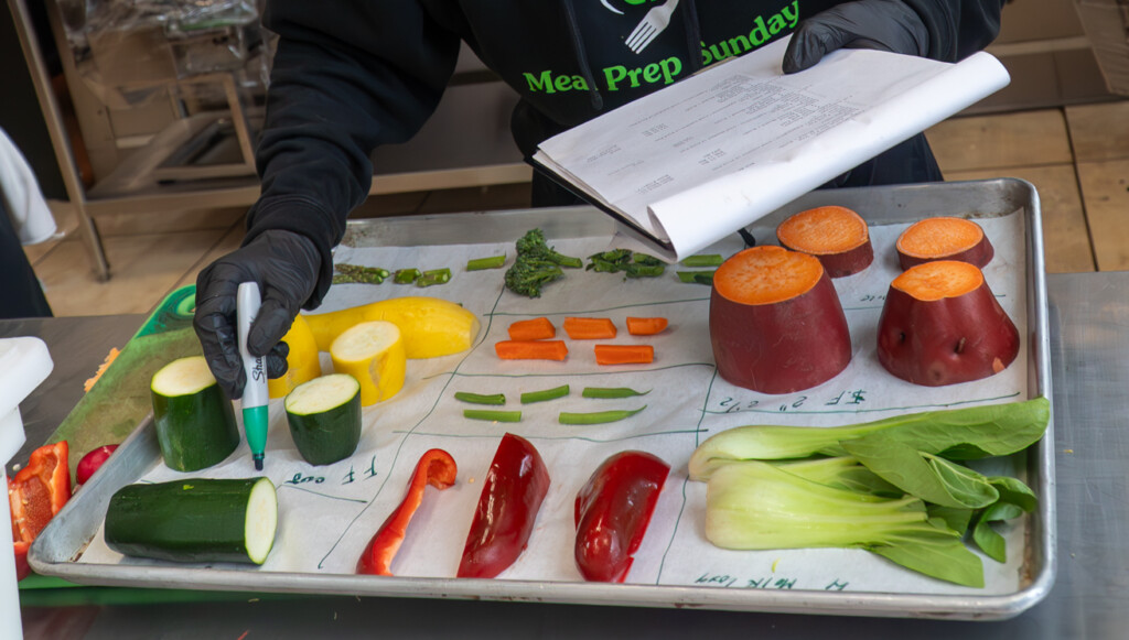 Standardized and measured portions meal prepping process at Meal Prep Sunday.